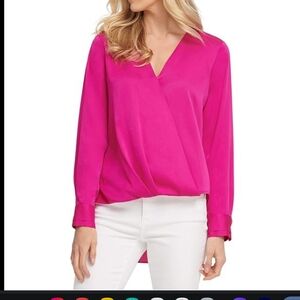 Vince Camuto DEEP PINK V-Neck Blouse (DARKER THAN PICTURED)